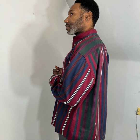 Vintage Tommy Hilfiger red blue stripes casual button shirt cotton long sleeve - Picture 3 of 13